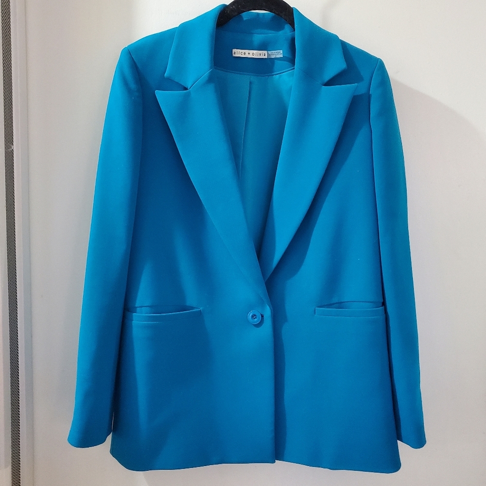 Alice + Olivia Boyfriend Blazer, Teal Blue, Size 0